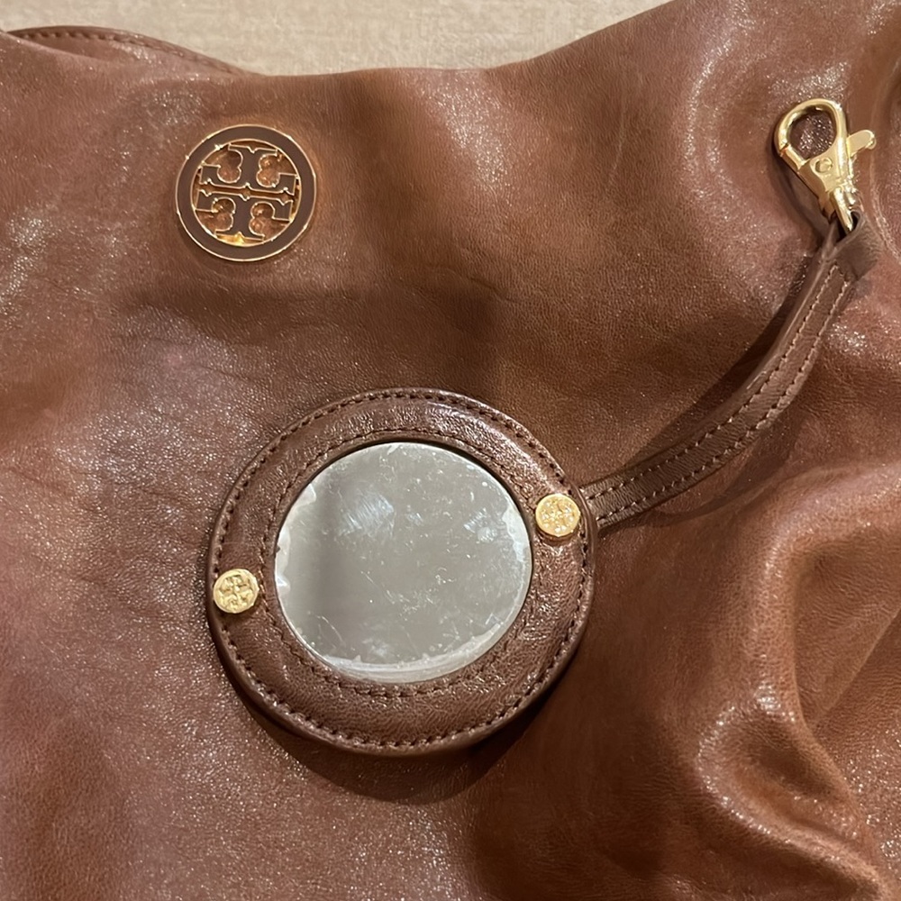 Tory Burch Cognac Brown Leather Hobo Handbag Shoulder Bag Classic Vintage - Picture 8 of 16